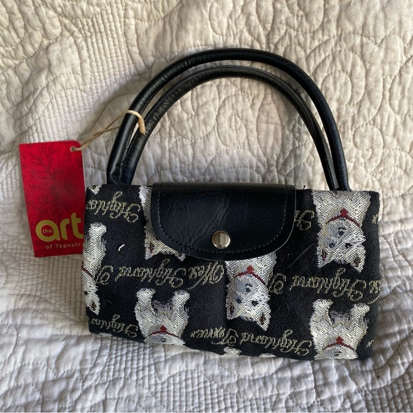 Tote bag, Westy, terrier, puppy print. Zipper top. Easily compacted. - Picture 3 of 7